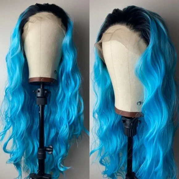 Ombre Blue Curly Lace Wig